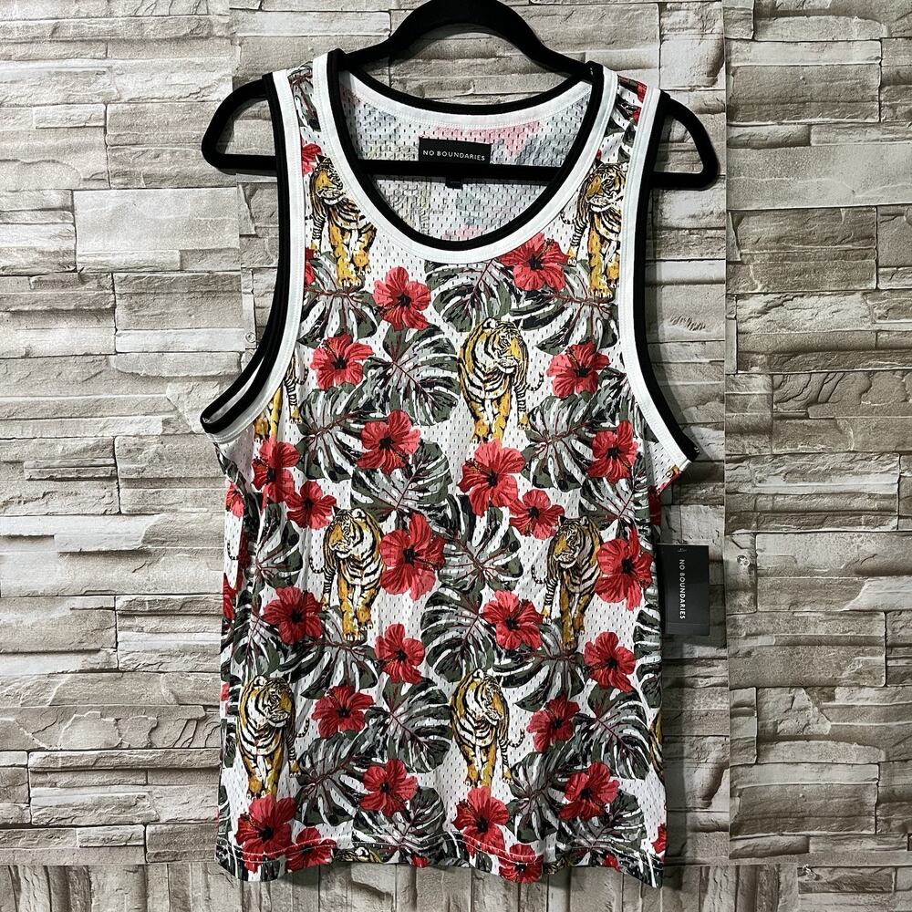 No Boundaries Black Skull Floral Mesh Tank Top Sleeveless Shirt - Size S/CH